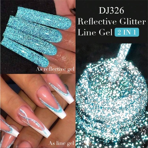 Blue Reflective Glitter Line Gel Nail Polish Sparkling French Graffiti Stripe - Picture 1 of 7